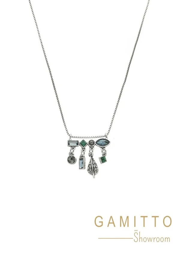 Colar Cristais em Banho Prata Vintage