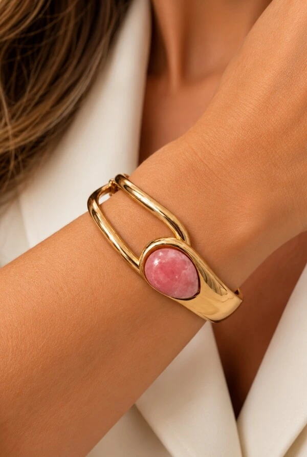 Bracelete Rodocrosita em Banho Ouro