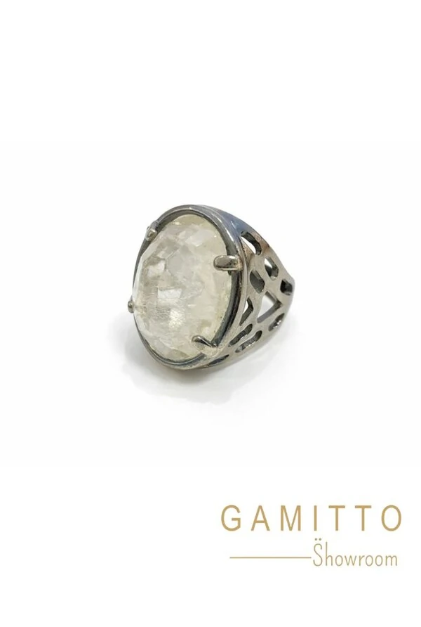 Anel Cristal em Banho Grafite