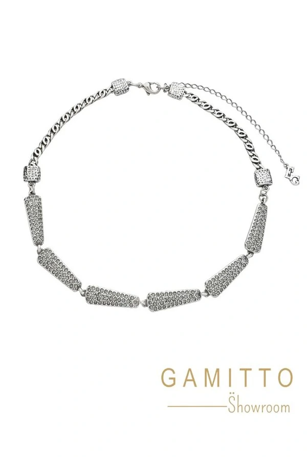 Colar Cristais em Banho Prata Vintage