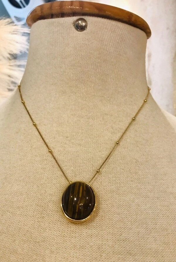 Colar Olho de Tigre em Banho Ouro