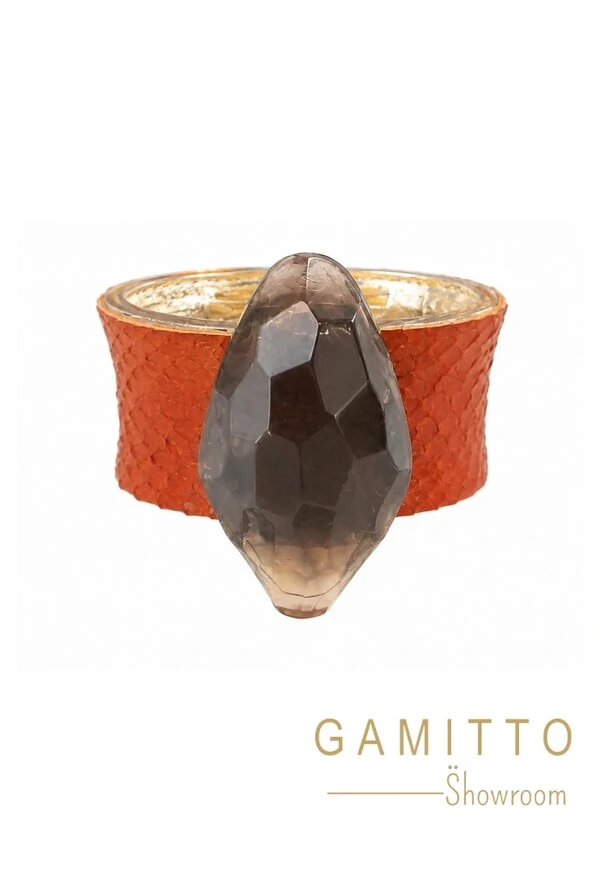 Bracelete Couro Exótico em Banho Ouro