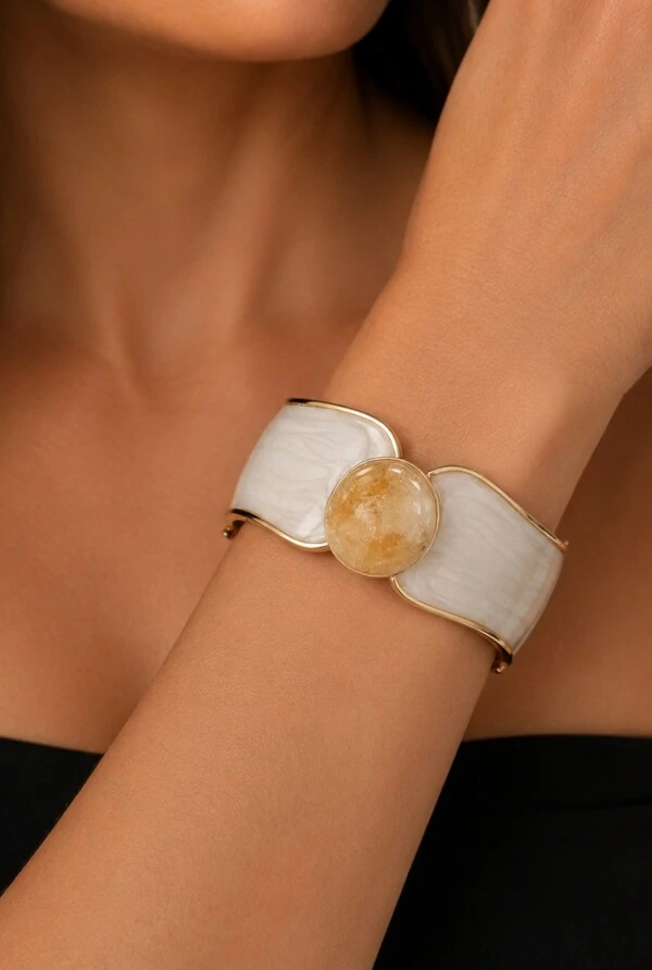 Bracelete Citrino Esmaltado em Banho Ouro