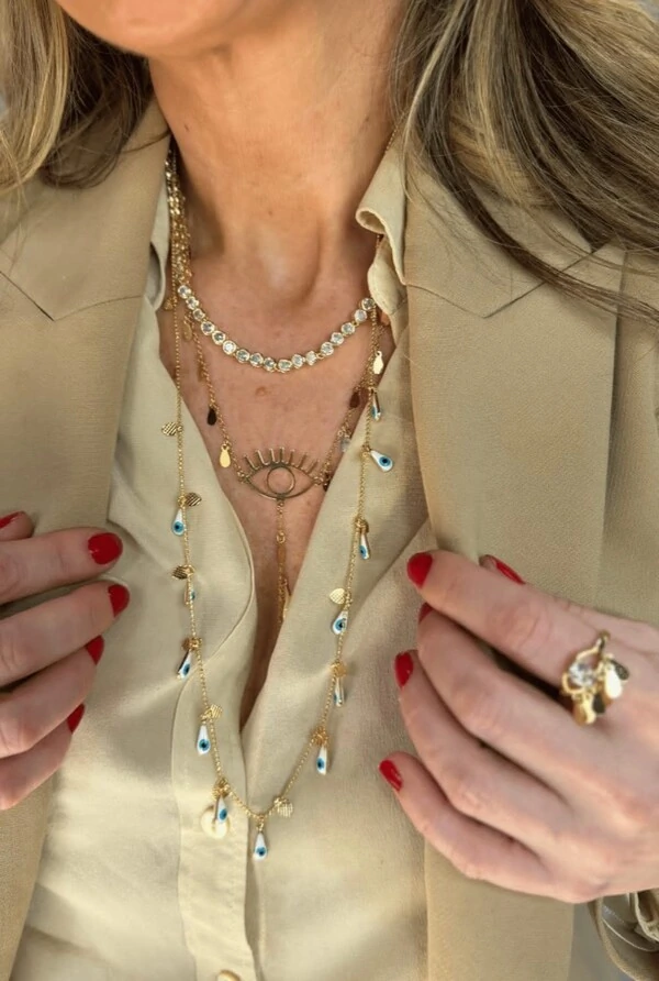 Kit Colar e Brinco Olho Grego em Banho Ouro