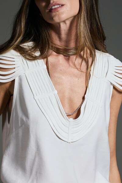 FotoBlusa Manga Tira Viés