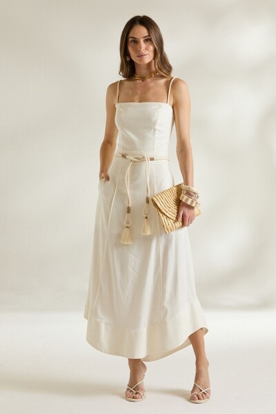 Foto Vestido Linho Cinto Corda