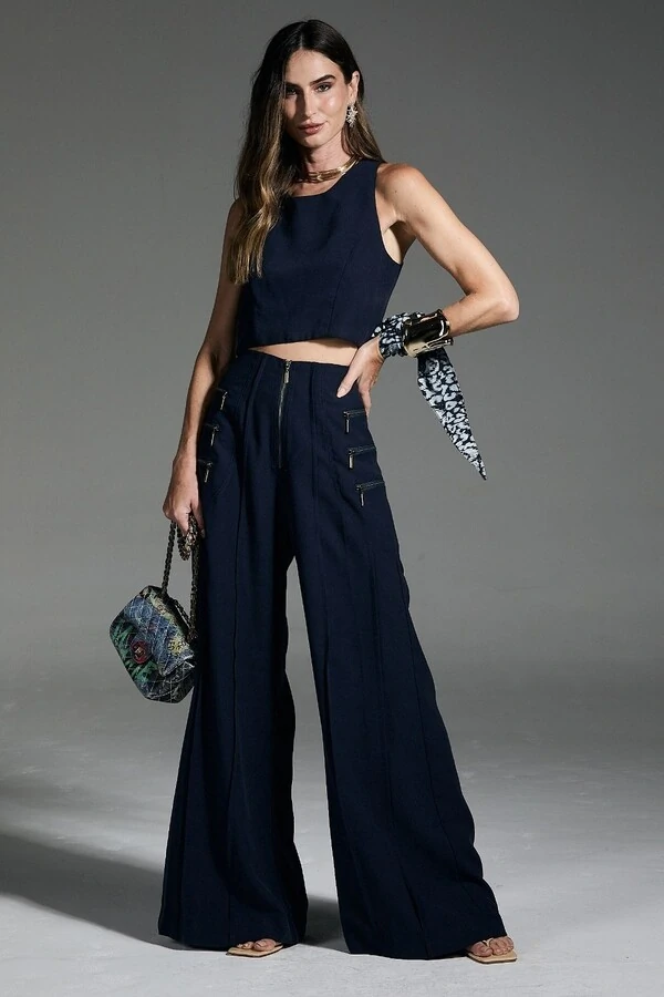 Calça Nervuras Ziper