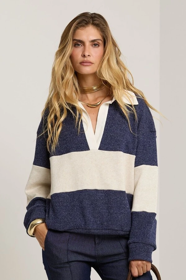 Blusa Tricot Bicolor