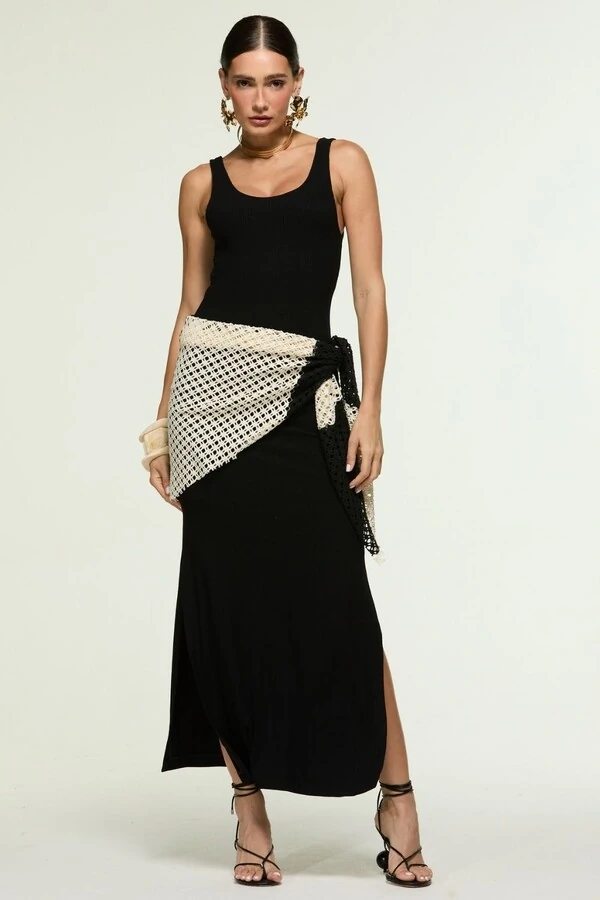 Vestido Rib Chale Cintura