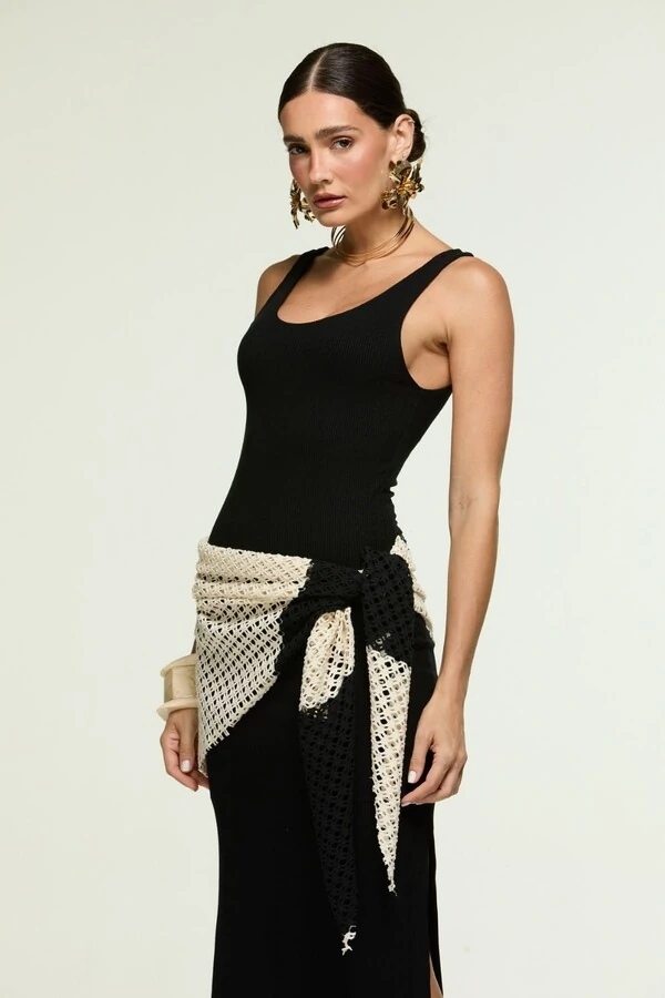 Vestido Rib Chale Cintura