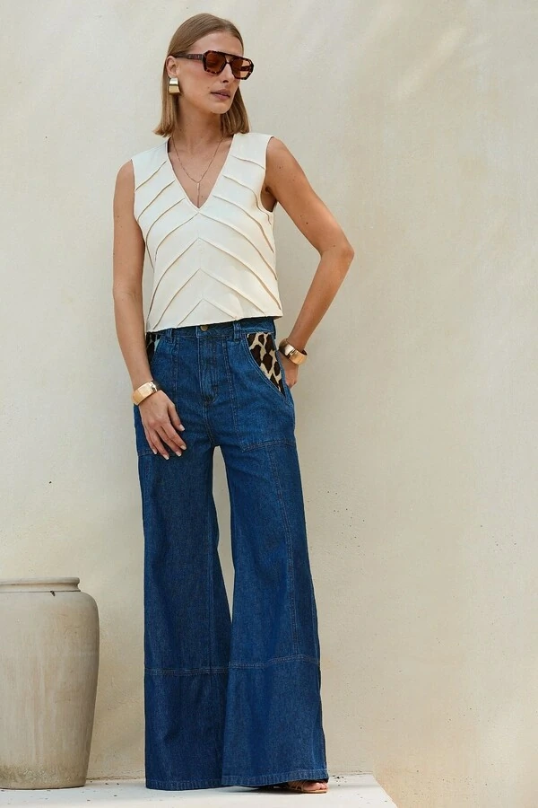 Calça Jeans Couro