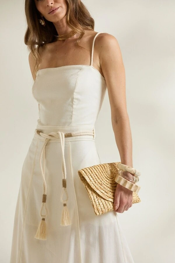 Vestido Linho Cinto Corda