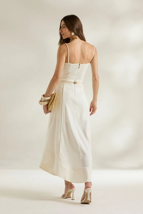 Vestido Linho Cinto Corda