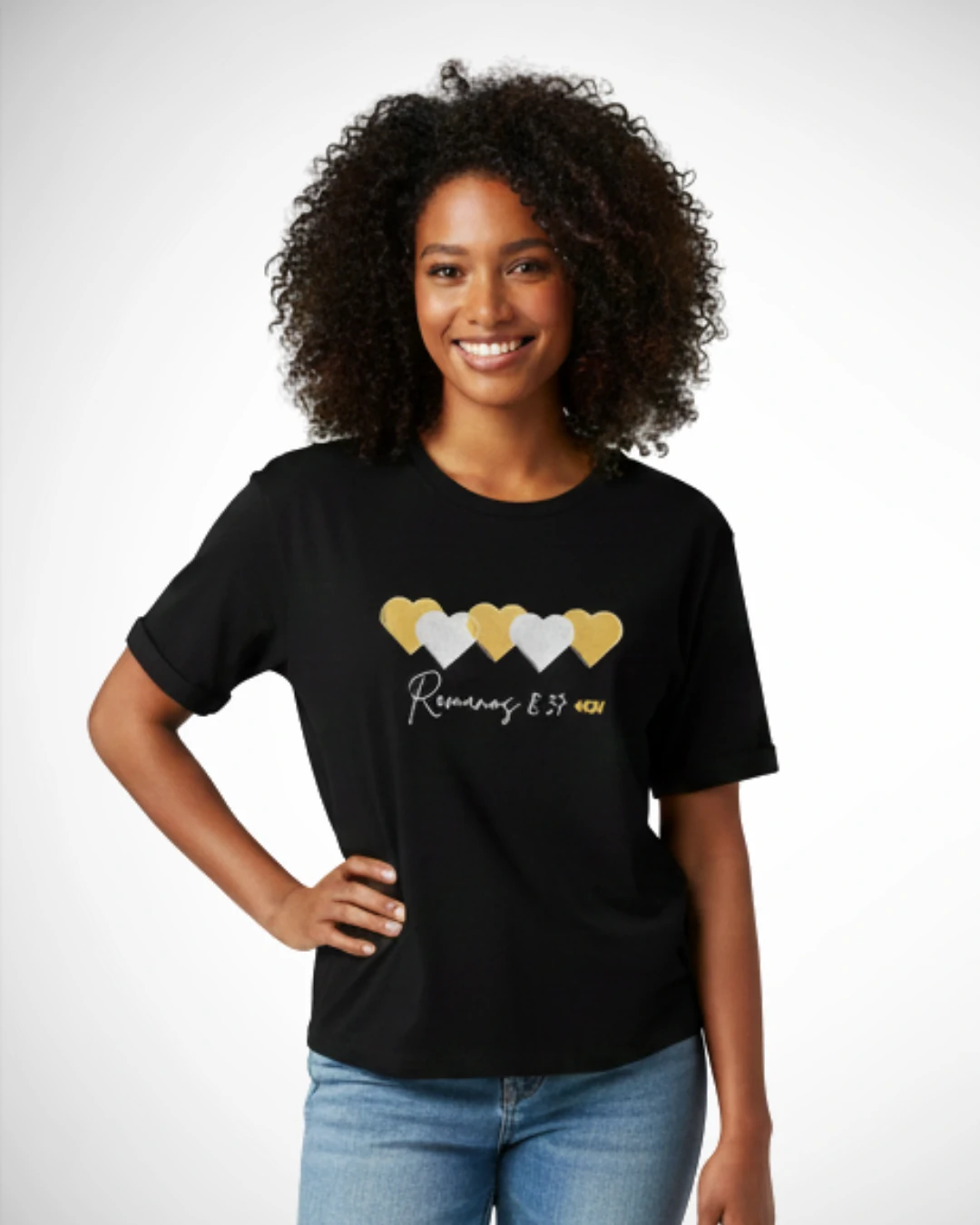 FotoBlusa +QV Corações Preta