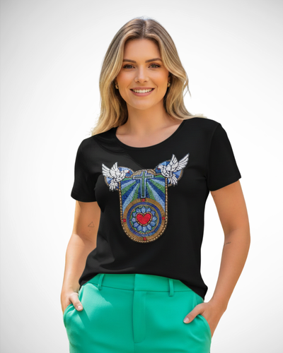 Foto Blusa Espirito Santo Vitral Com Pedrarias Bordada À Mão