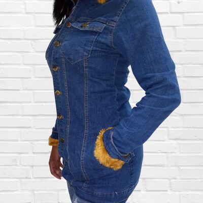 FotoJaqueta jeans com forro bege