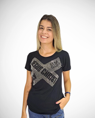 Foto Blusa Jesus Christ +QV Preta Manga Curta