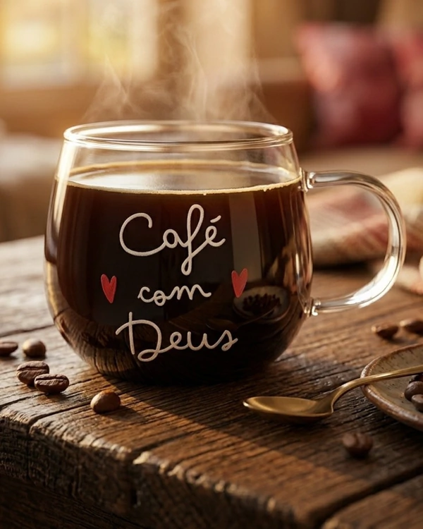 Caneca Xícara De Vidro 300ml Café com Deus