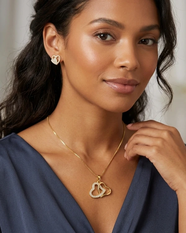 Semi Joia Colar + par de brincos corações