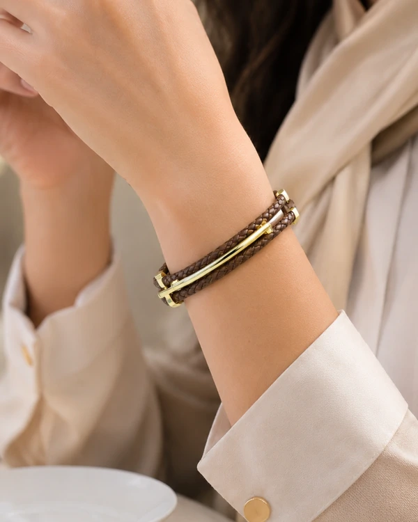 Pulseira Feminina Elegance Trançada Dourada