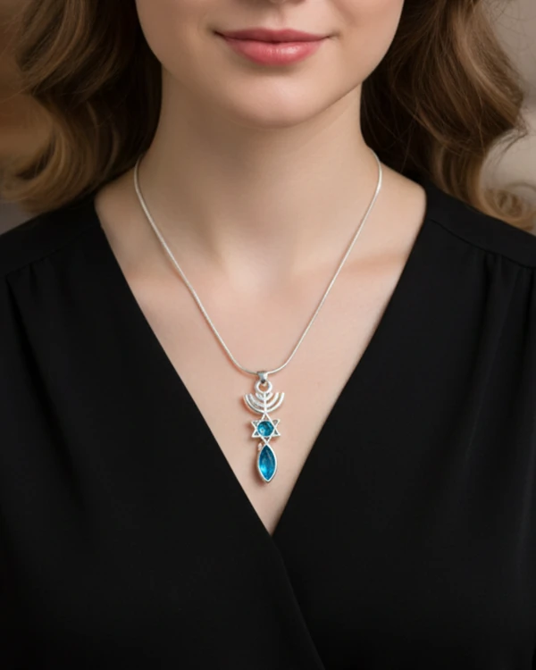 Gargantilha Com Pingente Simbolo Messiânico Prateado