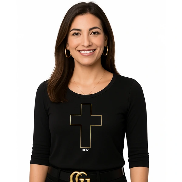 Blusa +QV cruz dourada