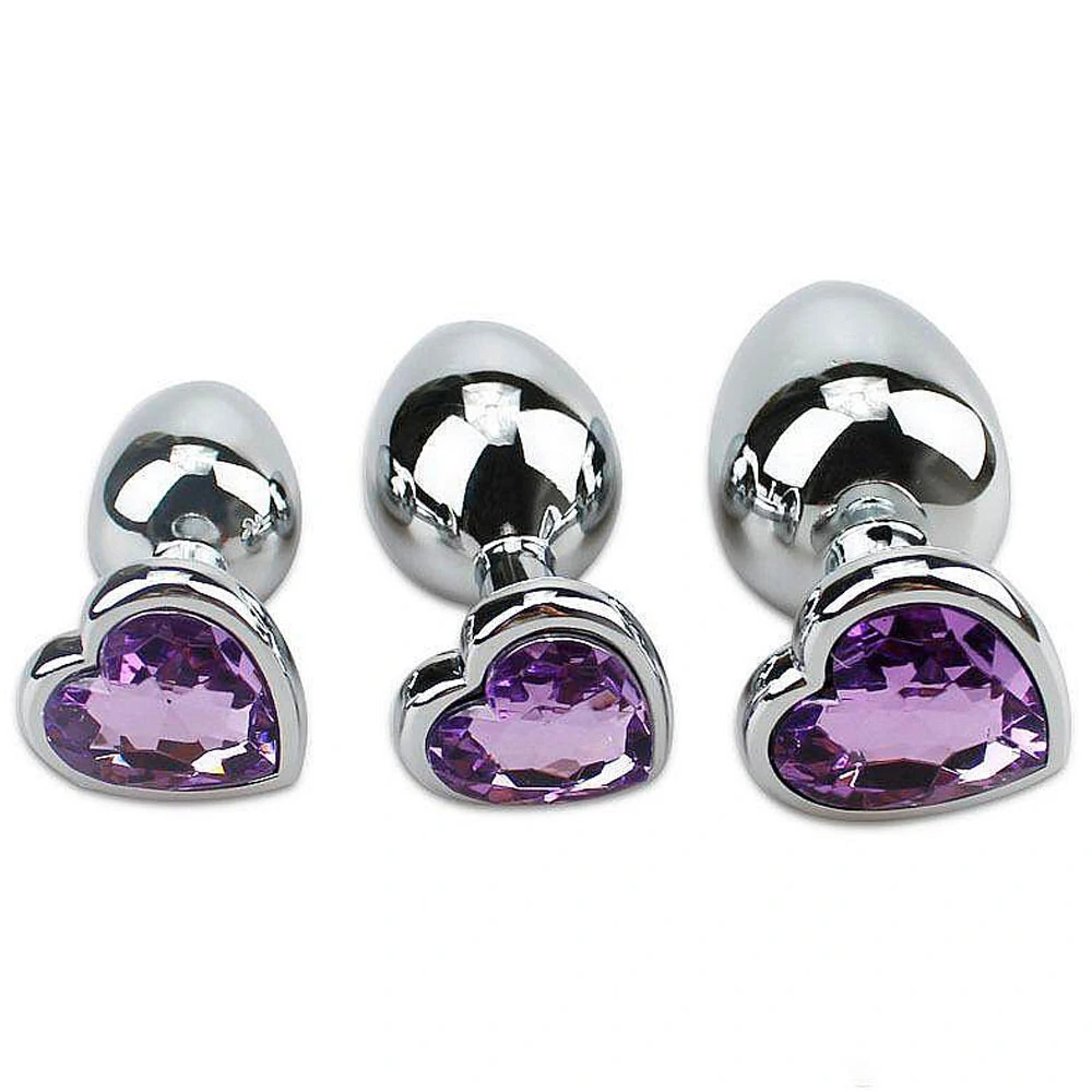 Foto Plug Anal com Base Formato Coração Joia Roxo Tamanho P
