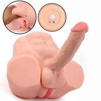 Masturbador Hermafrodita Médio Meio Corpo com Vagina Ânus e Pênis com Vibração