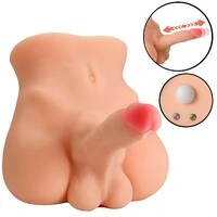 Boneco Meio Corpo Masculino Pênis Vibrador Vai e Vem com Ânus
