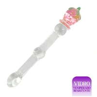 Plug Penetrador Dildo de Vidro em Alto Relevo Formato de Morango