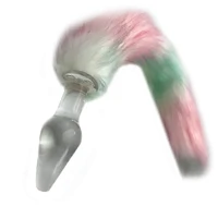 Plug Anal de Vidro com Rabo Estimulador Sexual Rosa com Verde