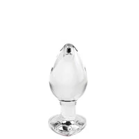 Plug Anal Grande em Vidro com Pedra Brilhante na Base Formato Coração