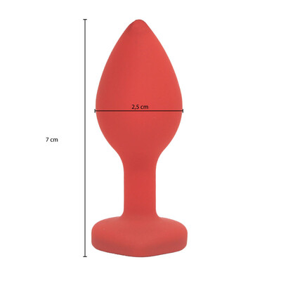 Foto Plug Anal em Silicone com Joia em Formato de Coração - Tamanho P 7 cm x 2,5 cm