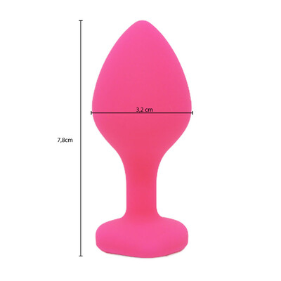 Plug Anal em Silicone com Joia em Formato de Coração - Tamanho M 7,8 cm x 3,2 cm