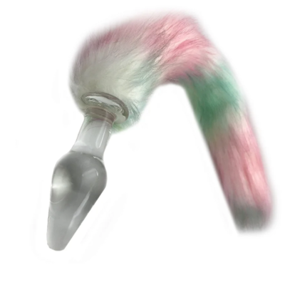 Foto Plug Anal de Vidro com Rabo Estimulador Sexual Rosa com Verde