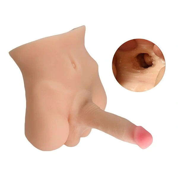 Boneco Meio Corpo Masculino Pênis Vibrador Vai e Vem com Ânus