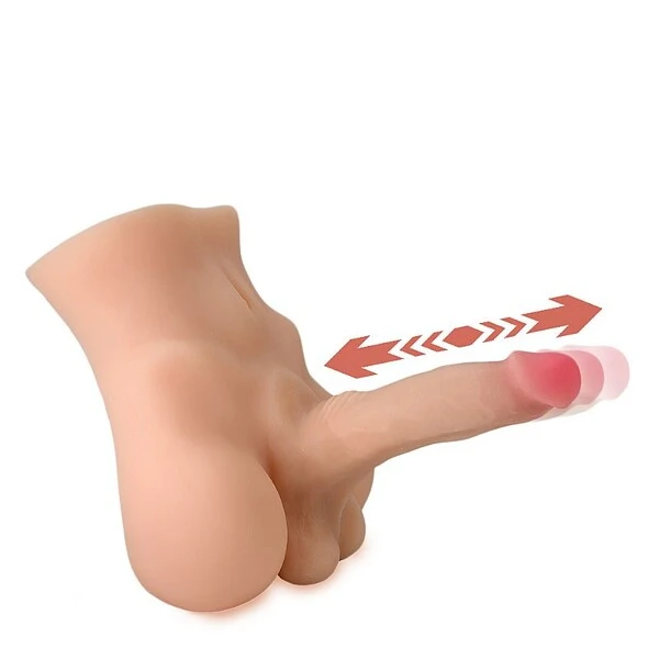 Boneco Meio Corpo Masculino Pênis Vibrador Vai e Vem com Ânus