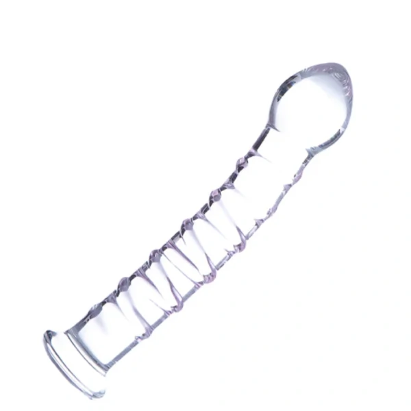 Plug Penetrador Dildo de Vidro com Espiral em Alto Relevo