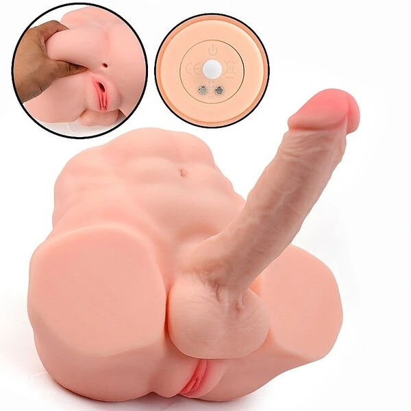 Masturbador Hermafrodita Médio Meio Corpo com Vagina Ânus e Pênis com Vibração