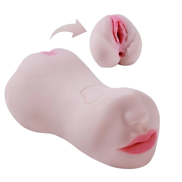 Masturbador Masculino Duplo em Formato de Vagina e Ânus com Boca
