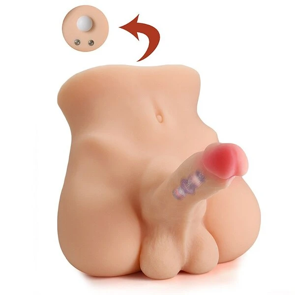 Boneco Meio Corpo Masculino Pênis Vibrador Vai e Vem com Ânus
