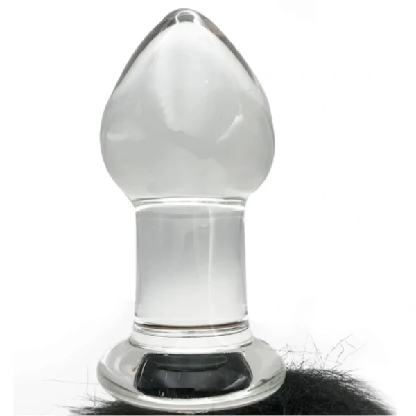 Plug Anal de Vidro com Rabo Longo Preto