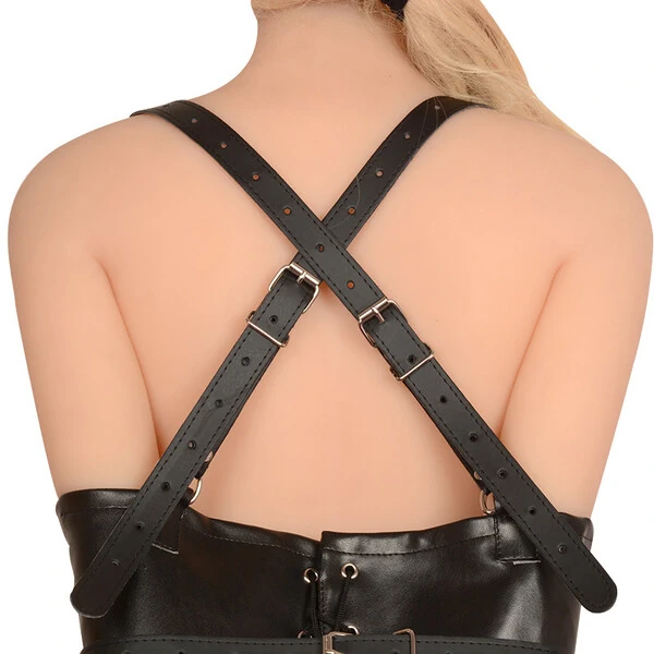 Manga Restritora Sado BDSM com Fivelas e Cordões Atrás para Ajuste