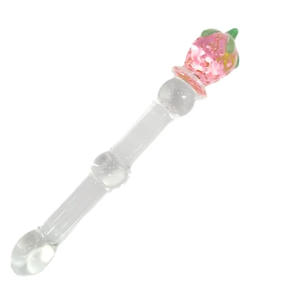 Plug Penetrador Dildo de Vidro em Alto Relevo Formato de Morango