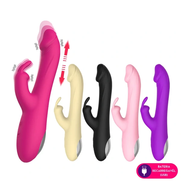 Vibrador Vai e Vem com Estimulador Duplo Rabbit Ponto G