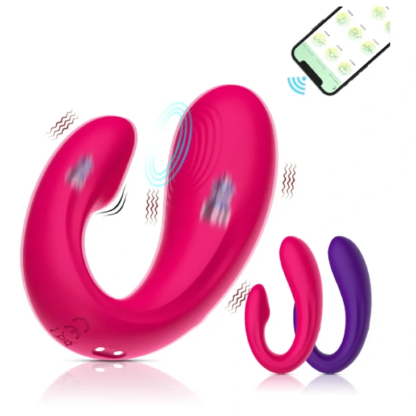 Vibrador de Casal Tipo U em Silicone Macio - com Aplicativo