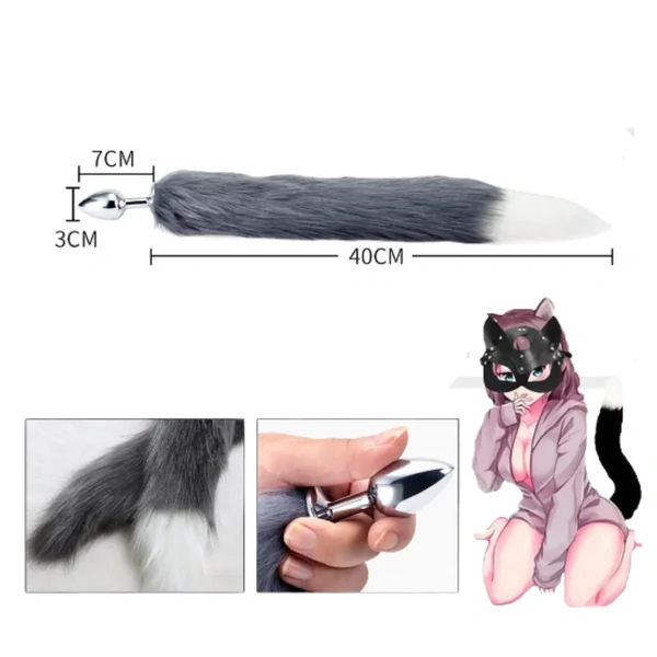 Plug Anal em Aço Inoxidável com Cauda Rabo de Pelúcia