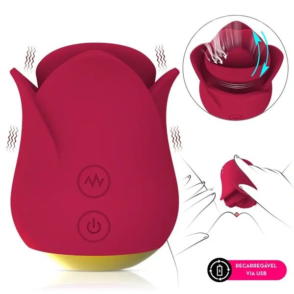 Língua Vibratória Estimulador Clitoriano em Formato de Flor Aveludado