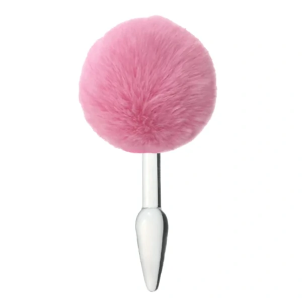 Plug Anal de Vidro com Pompom Rosa