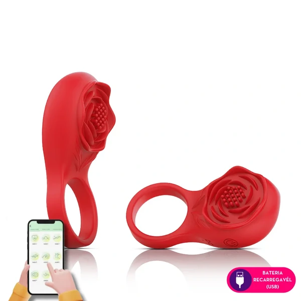 Vibrador Anel Peniano Masculino Formato Flor Com Aplicativo